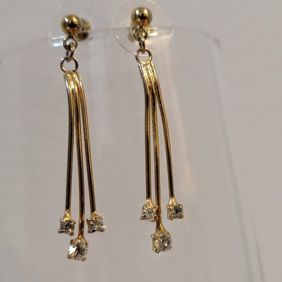 Vintage Gold Tone Crystal Earrings Drop Dangle Sparkly - Picture 1 of 9